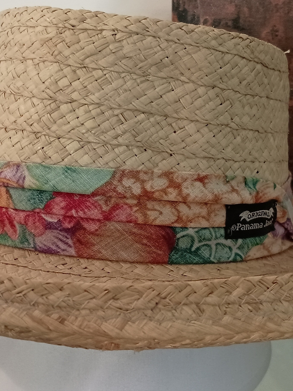 Straw Panama Hat with Floral Band - Natural - Picture 6 of 13
